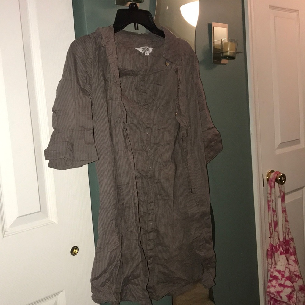 Light and dark brown striped dress.